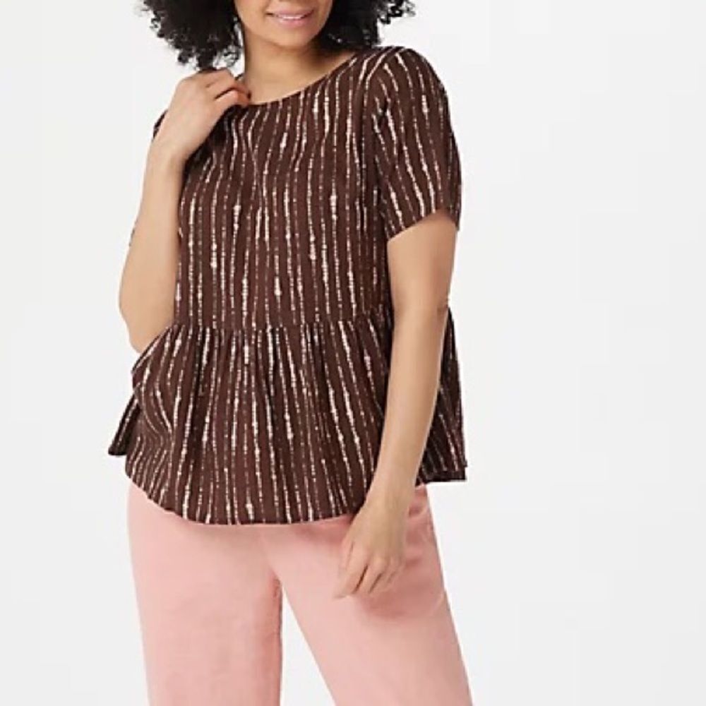 Denim & Co. Naturals Printed Linen Blend Peplum Blouse